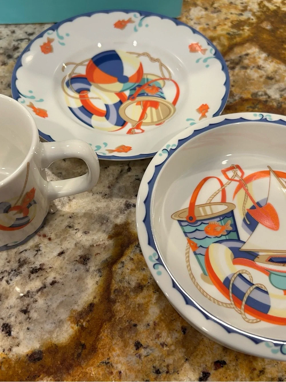 Tiffany & Co Seashore Nautical Childs 3pc Porcelain Dinnerware Set 1990’s
